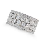 A DIAMOND RING in platinum, the openwork ring set with two rows of round brilliant cut diamonds, ...