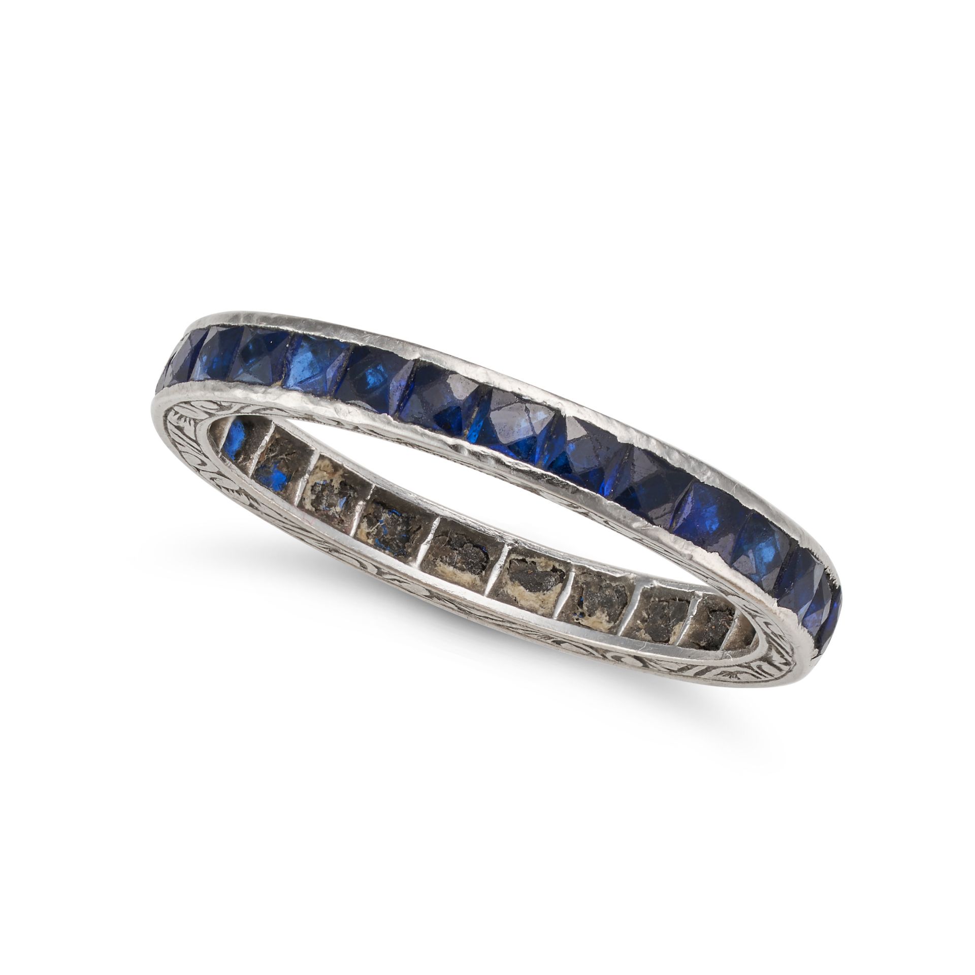 NO RESERVE - A SAPPHIRE ETERNITY RING set all around with a row of French cut sapphires, no assay...