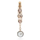 AN ANTIQUE SWISS ENAMEL AND DIAMOND CHATELAINE WATCH, 18TH CENTURY in yellow gold and silver, the...