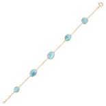 A LARIMAR BRACELET comprising a trace chain set with oval and round cabochon larimar, stamped 750...