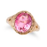 NO RESERVE - A PINK PASTE RING in 15ct yellow gold, set with an oval shaped pink paste stone, ful...
