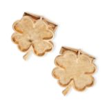 A PAIR OF VINTAGE SHAMROCK CUFFLINKS in yellow gold, each designed as a textured shamrock / clove...