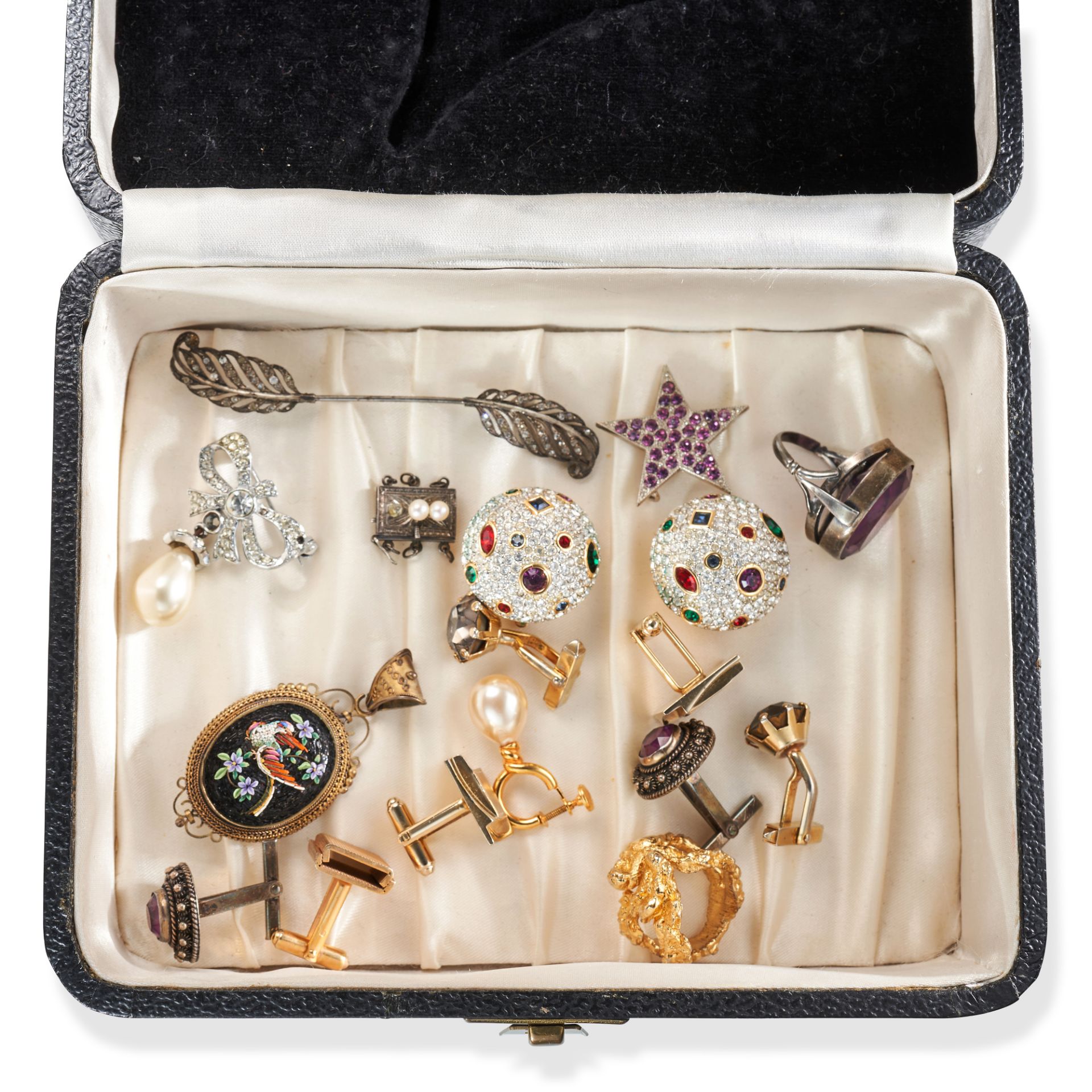 NO RESERVE - A BOX OF ASSORTED JEWELLERY comprising a faux pearl earring, a pair of paste bombe c... - Image 2 of 2