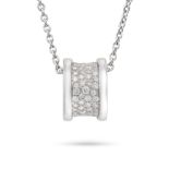 BULGARI, A DIAMOND B ZERO PENDANT NECKLACE the pendant comprising a central section pave set roun...