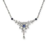 A SAPPHIRE AND DIAMOND NECKLACE the foliate style necklace set with a round cabochon sapphire in ...