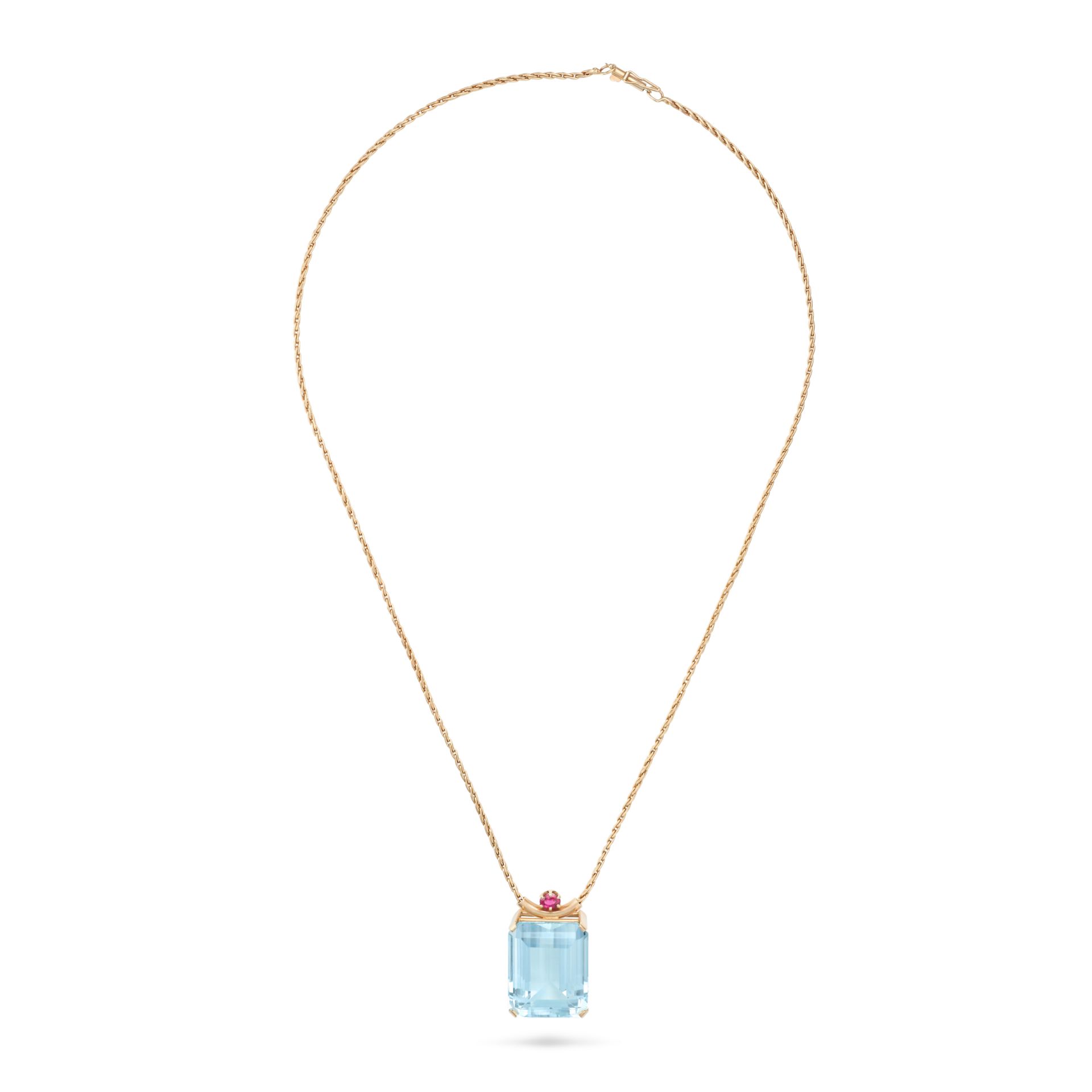 AN AQUAMARINE AND RUBY PENDANT NECKLACE set with an octagonal step cut aquamarine of approximatel... - Image 2 of 2