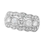 A DIAMOND DRESS RING set with five round brilliant cut diamonds in a border of round brilliant cu...