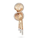 A RETRO DIAMOND BROOCH the scrolling brooch in lattice design accented by single cut diamonds, su...