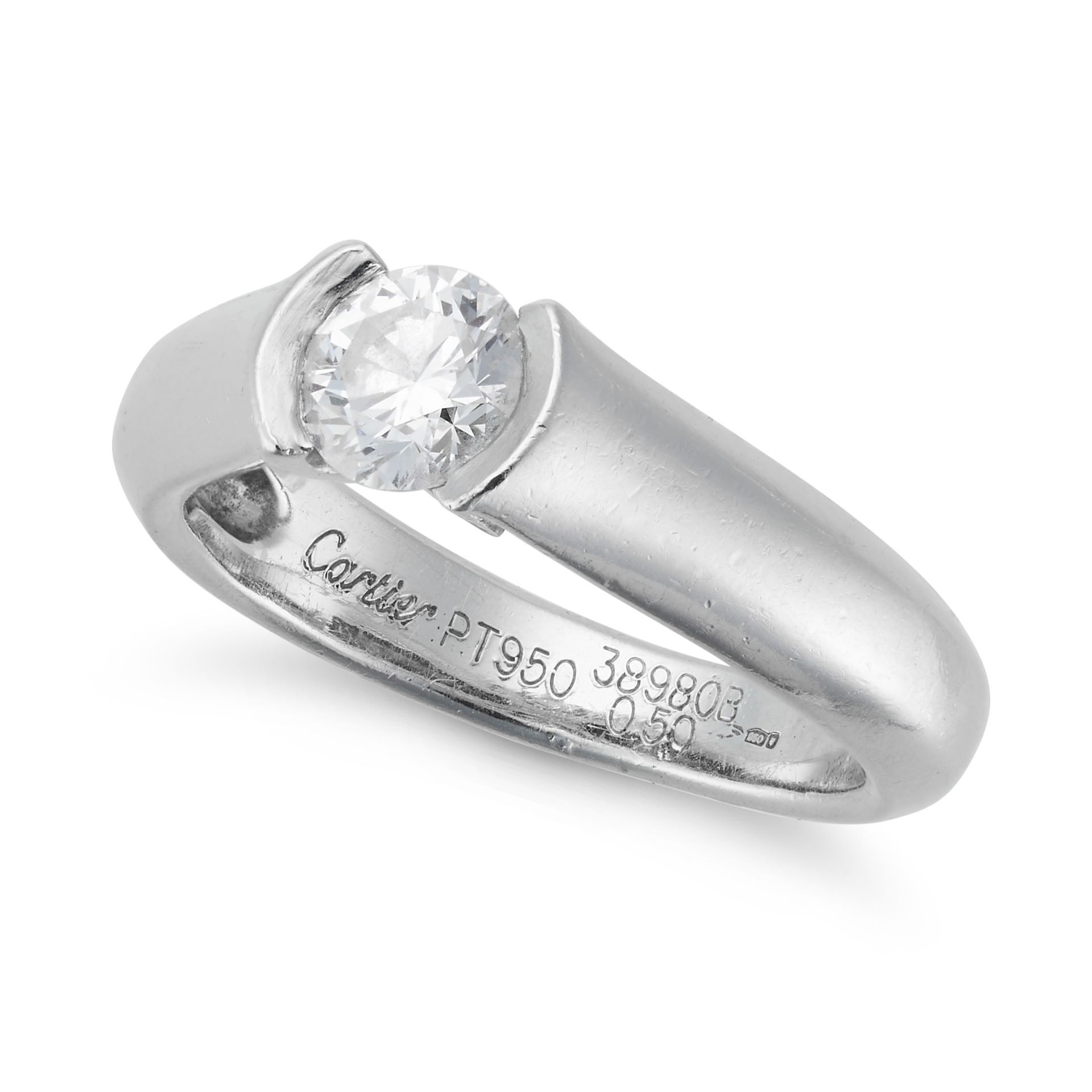 CARTIER, A SOLITAIRE DIAMOND RING in platinum, set with a round brilliant cut diamond of 0.50 car... - Image 2 of 2