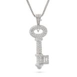 THEO FENNELL, A DIAMOND KEY PENDANT NECKLACE in 18ct white gold, the pendant designed as a key pa...