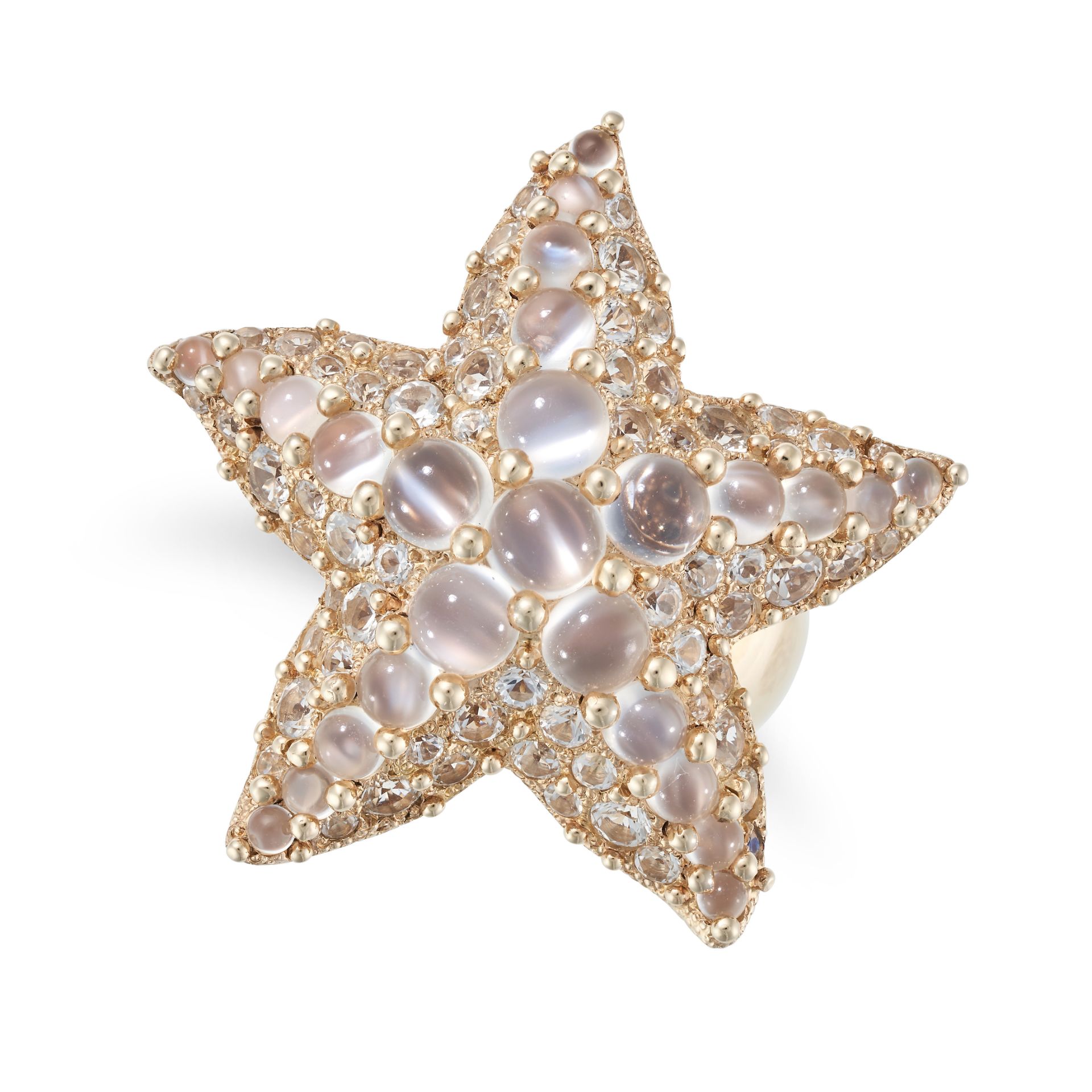 POMELLATO, A MOONSTONE AND WHITE TOPAZ STARFISH RING designed as a starfish, set throughout with ...