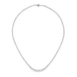 A DIAMOND LINE NECKLACE in 18ct white gold, comprising a row of graduating round brilliant cut di...