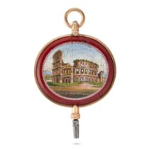 AN ANTIQUE MICROMOSAIC WATCH KEY inlaid with variously coloured pieces of glass depicting the Col...