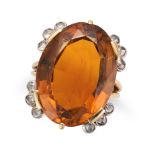 NO RESERVE - A CITRINE RING set with an oval cut citrine, accented by rose cut diamonds, no assay...