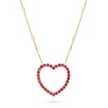 A RUBY AND DIAMOND HEART PENDANT NECKLACE the pendant designed as an openwork heart set with roun...