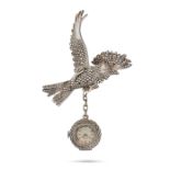 A VINTAGE CUT STEEL BIRD BROOCH / WATCH designed as a bird in flight set with cut steel, suspendi...