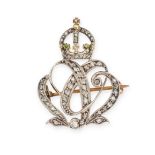 A DIAMOND AND DEMANTOID GARNET CYPHER BROOCH set throughout with rose cut diamonds, surmounted by...