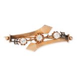 AN ANTIQUE DIAMOND BROOCH in rose gold, set with three old cut diamonds, accented by rose cut dia...