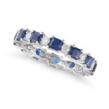 A SAPPHIRE AND DIAMOND ETERNITY RING in 18ct white gold, set all around with a row of alternating...