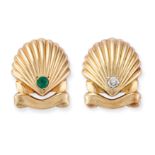 CARTIER, A PAIR OF WEDDING ANNIVERSARY PINS in 18ct yellow gold, each designed as a shell, one se...