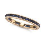 NO RESERVE - A SAPPHIRE ETERNITY RING set all around with a row of square step cut sapphires, no ...