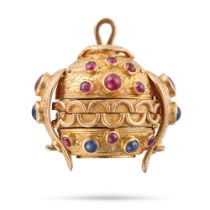 A RUBY AND SAPPHIRE LOCKET PENDANT the spherical pendant set with oval and round cabochon rubies ...