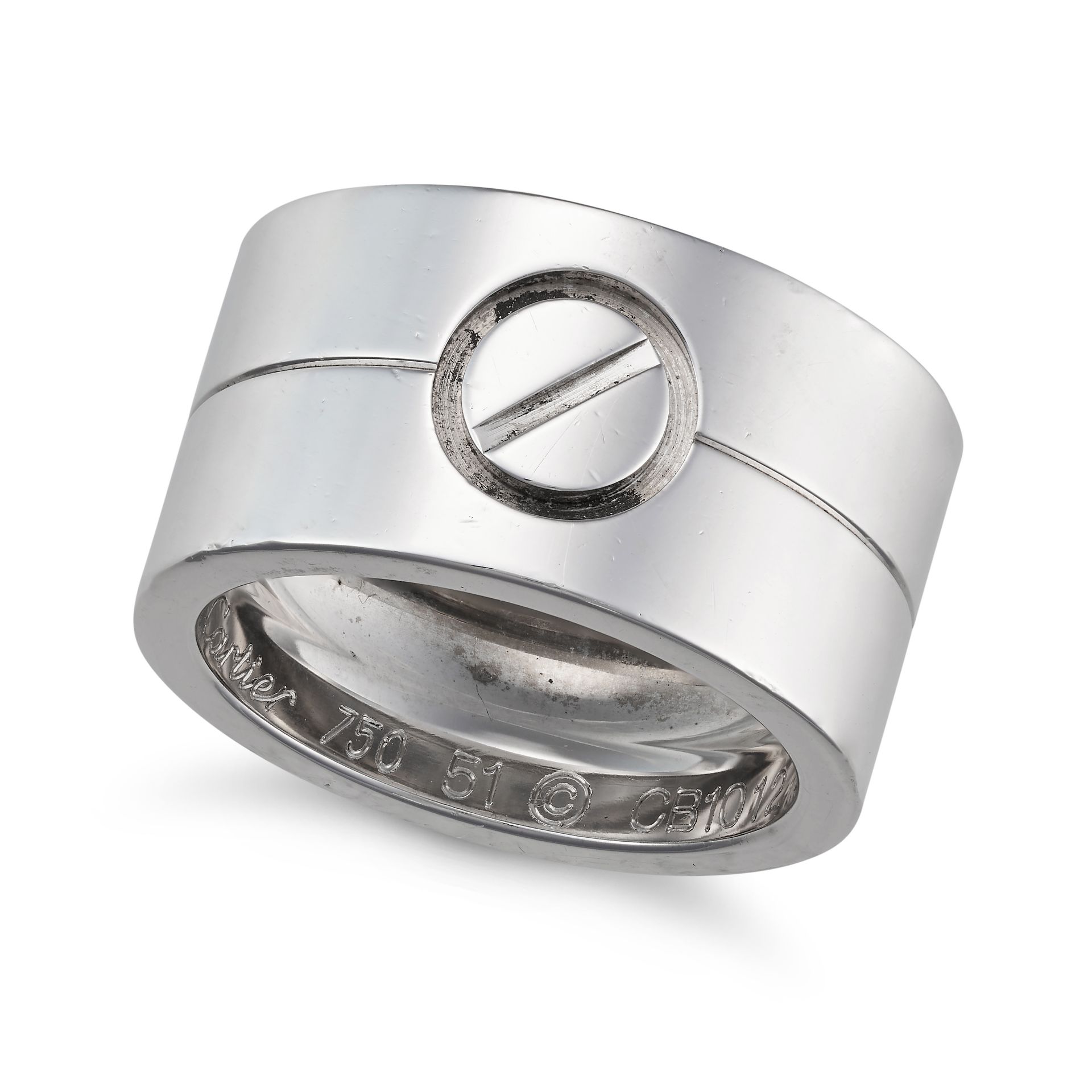 CARTIER, A WIDE LOVE RING in 18ct white gold, the wide band with a single screw motif, signed Car... - Image 2 of 2