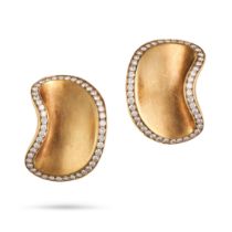 ANGELA CUMMINGS, A PAIR OF DIAMOND EARRINGS each in abstract design with a border of round brilli...