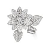 VAN CLEEF & ARPELS, A DIAMOND LOTUS BETWEEN THE FINGER RING the articulated double ring comprisin...