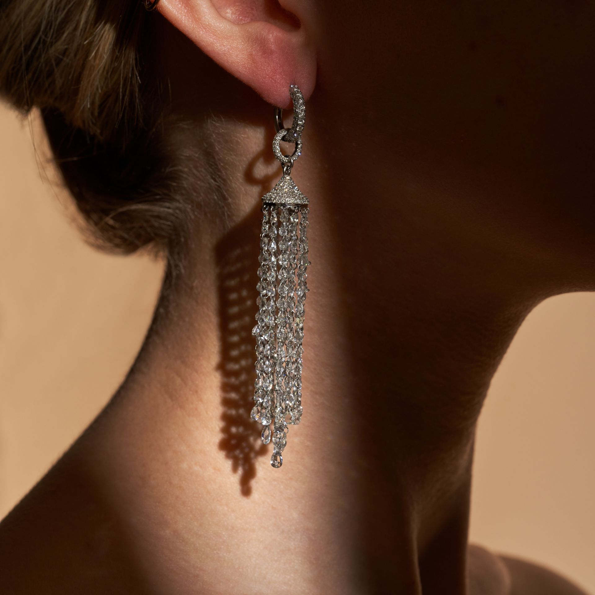 A PAIR OF DIAMOND DROP EARRINGS each designed as a hoop pave set with round brilliant cut diamond... - Image 2 of 2