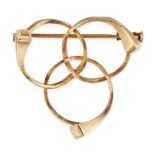 HERMES, A GOLD BROOCH in 18ct yellow gold, designed as three interlocking circular motifs, signed...