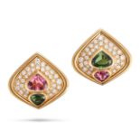 MARINA B, A PAIR OF TOURMALINE AND DIAMOND EARRINGS each set with a fancy cut green and pink tour...