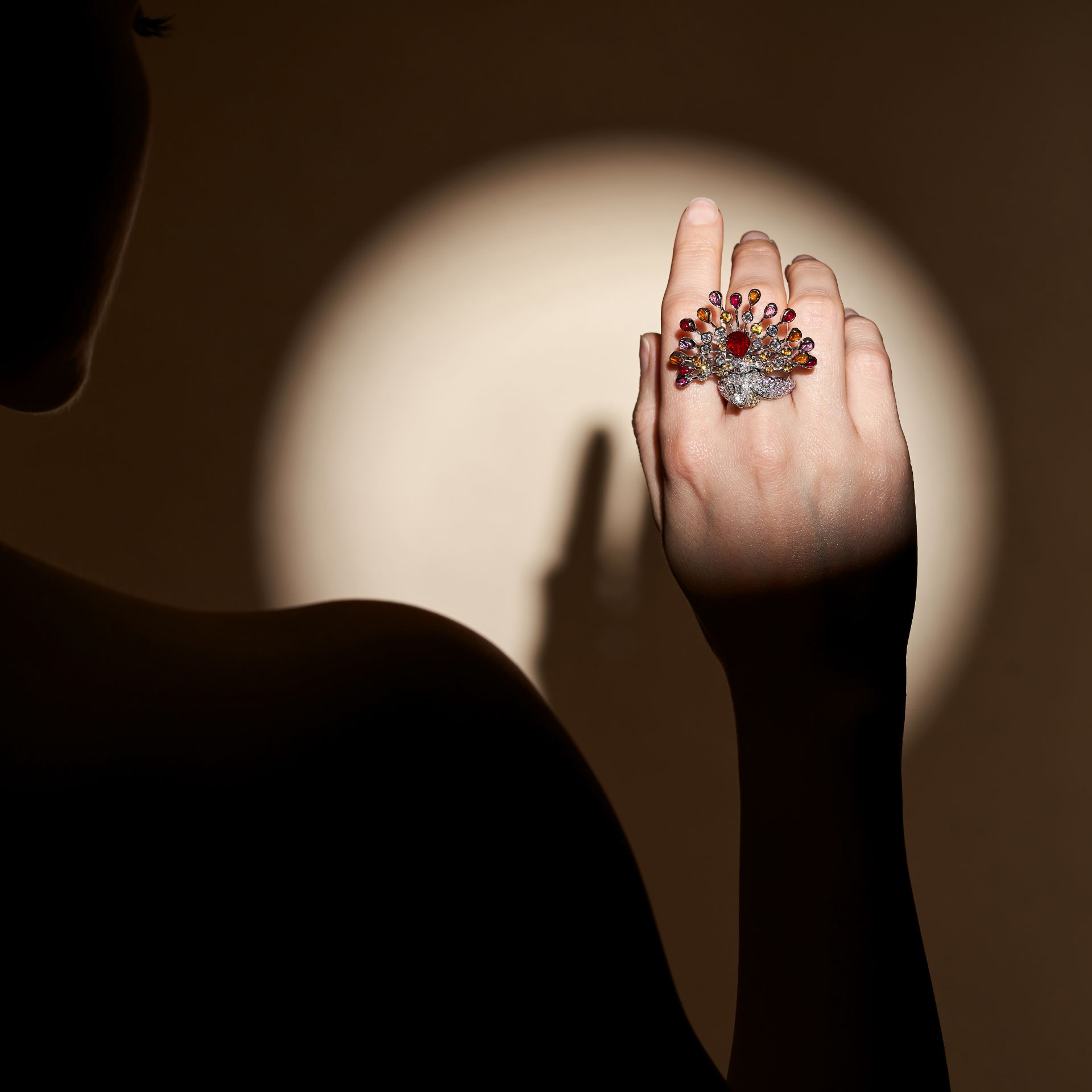 BOUCHERON, A MULTIGEM PEACOCK RING designed as a peacock set with round brilliant cut diamonds an... - Image 2 of 4