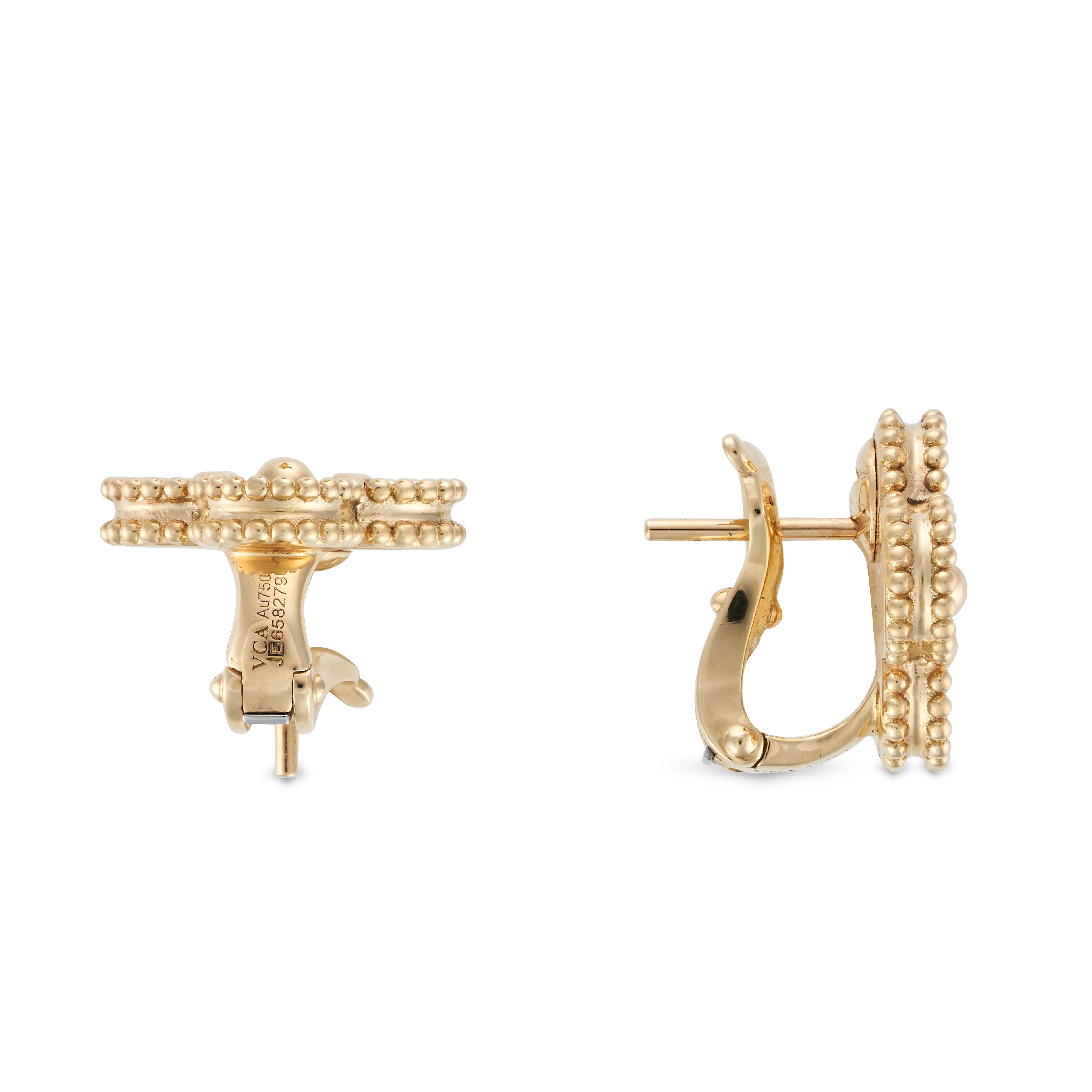 VAN CLEEF & ARPELS, A PAIR OF VINTAGE ALHAMBRA EARRINGS in 18ct yellow gold, each comprising a qu... - Image 2 of 3
