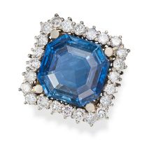 A 21.20 CARAT BURMA NO HEAT SAPPHIRE AND DIAMOND RING set with an octagonal step cut sapphrie of ...