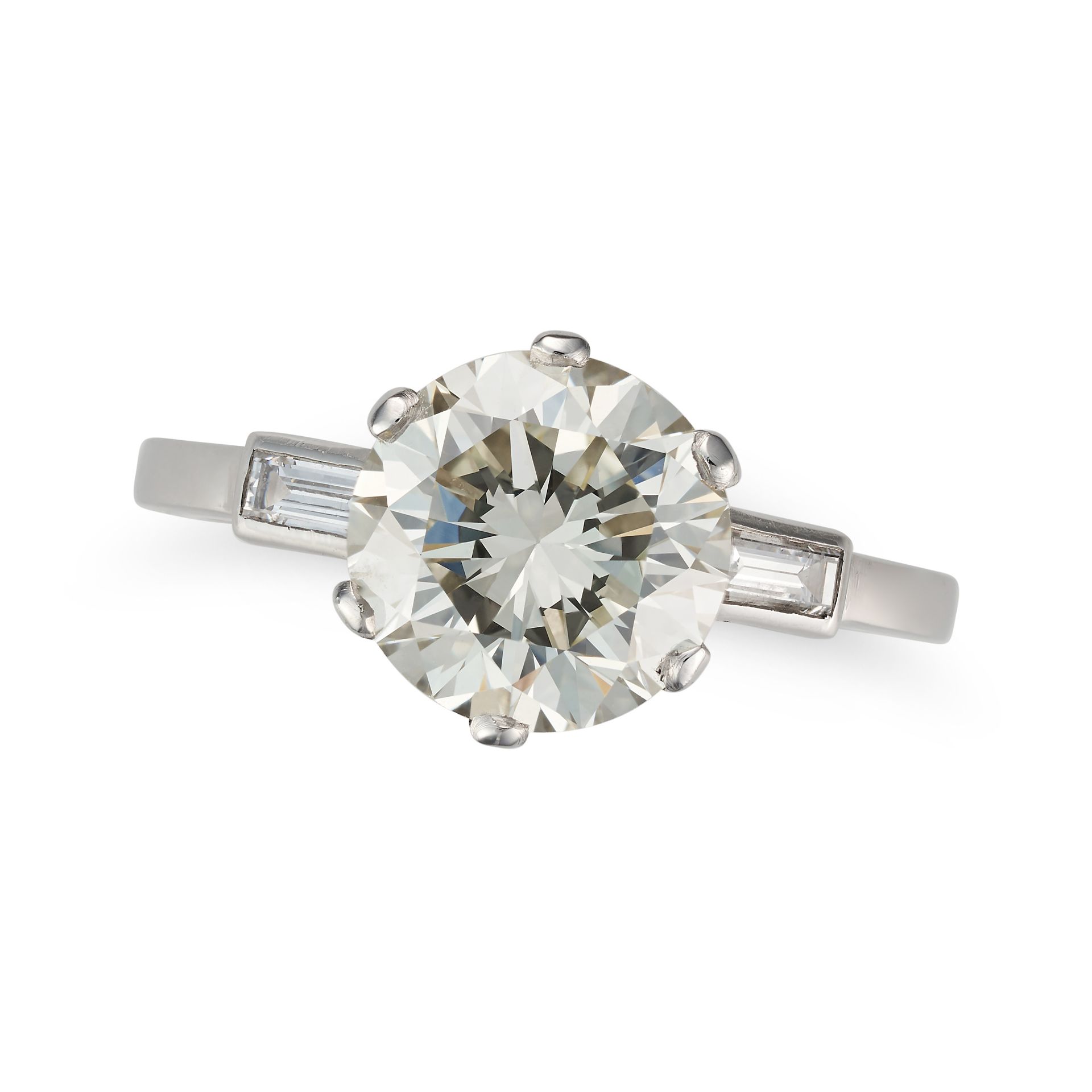 A 3.19 CARAT SOLITAIRE DIAMOND RING in platinum, set with a round brilliant cut diamond of 3.19 c...