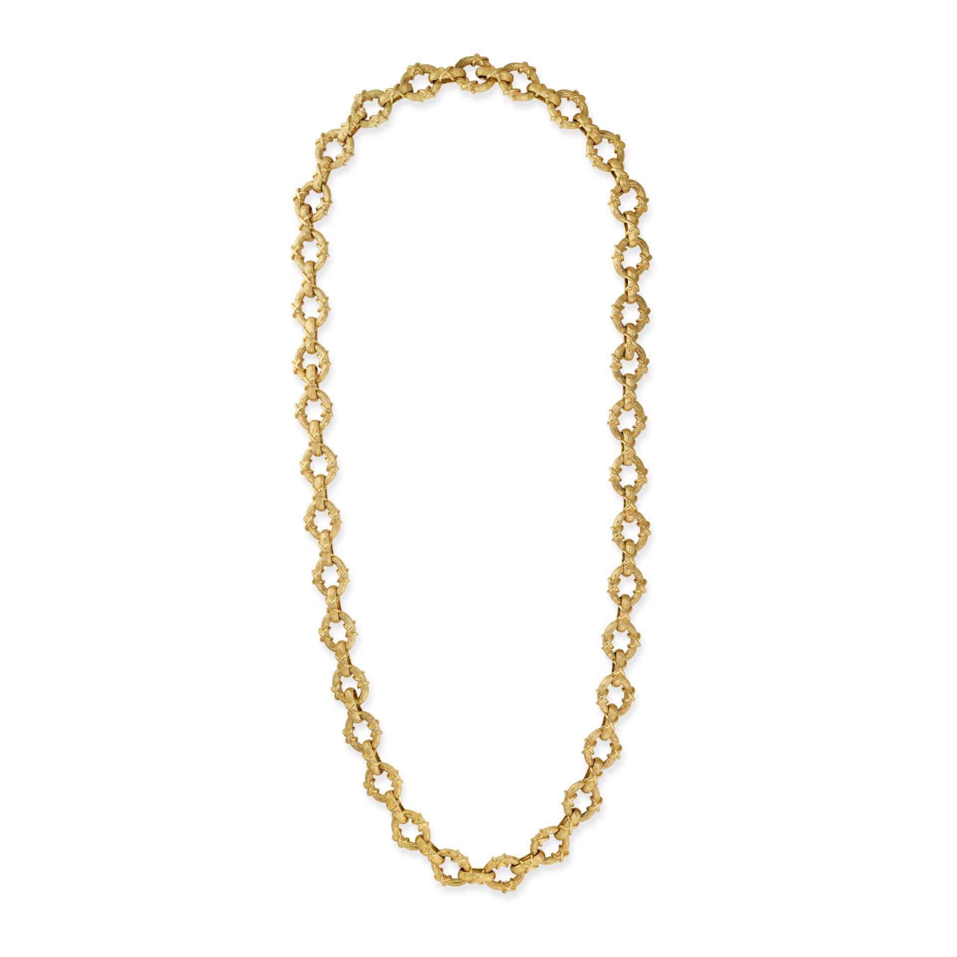 JEAN SCHLUMBERGER FOR TIFFANY & CO., A GOLD NECKLACE comprising a row of open circular links acce...