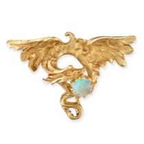 AN ANTIQUE FRENCH ART NOUVEAU OPAL WYVERN BROOCH in 18ct yellow gold, designed as a wyvern with a...