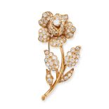 VAN CLEEF & ARPELS, A DIAMOND ROSE BROOCH designed as a rose set throughout with round brilliant ...