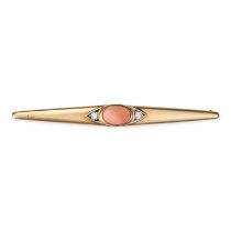 VAN CLEEF & ARPELS, A VINTAGE CORAL AND DIAMOND BROOCH in 18ct yellow gold, the tapering bar set ...