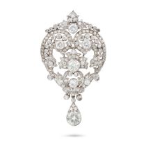 A DIAMOND BROOCH / PENDANT the scrolling foliate body set throughout with round brilliant, transi...