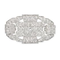 A DIAMOND PLAQUE BROOCH the openwork brooch set throughout with transitional and single cut diamo...