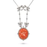 AN ANTIQUE CORAL AND DIAMOND PENDANT NECKLACE, EARLY 20TH CENTURY in platinum, the pendant design...