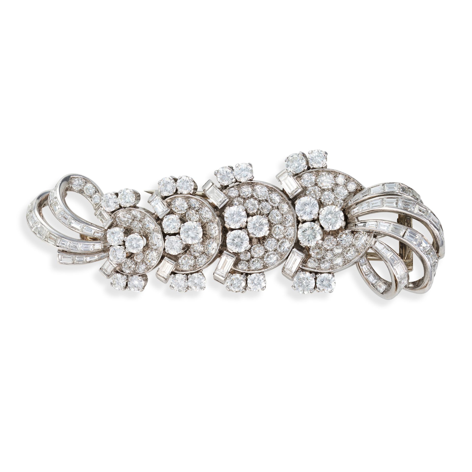 BULGARI, A FINE VINTAGE DIAMOND BROOCH the scrolling brooch set throughout with round brilliant a...