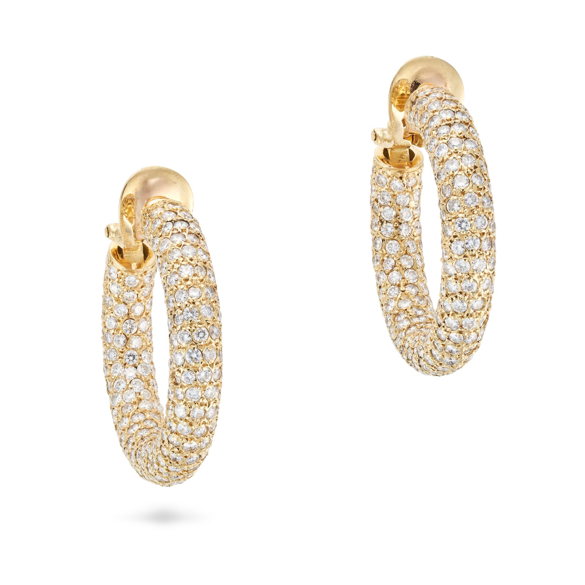 A PAIR OF DIAMOND HOOP EARRINGS each designed as a hoop pave set with round brilliant cut diamond...