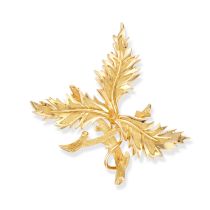 JEAN SCHLUMBERGER FOR TIFFANY & CO., A VINE LEAF BROOCH designed as three vine leaves, signed Tif...