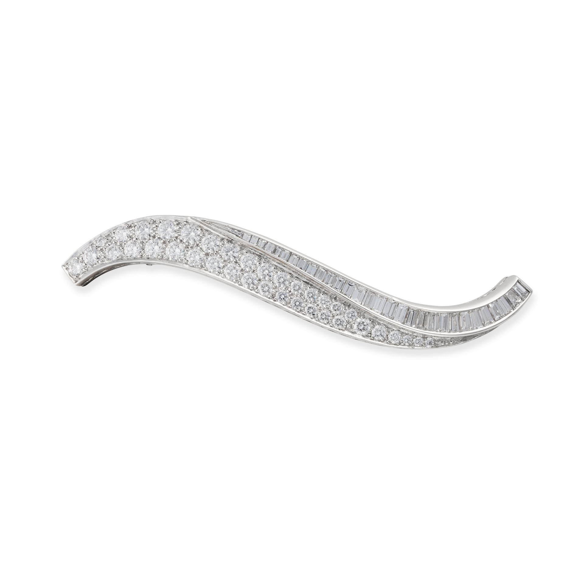 VAN CLEEF & ARPELS, A DIAMOND LA FLAMME BROOCH in platinum and white gold, designed as an abstrac...