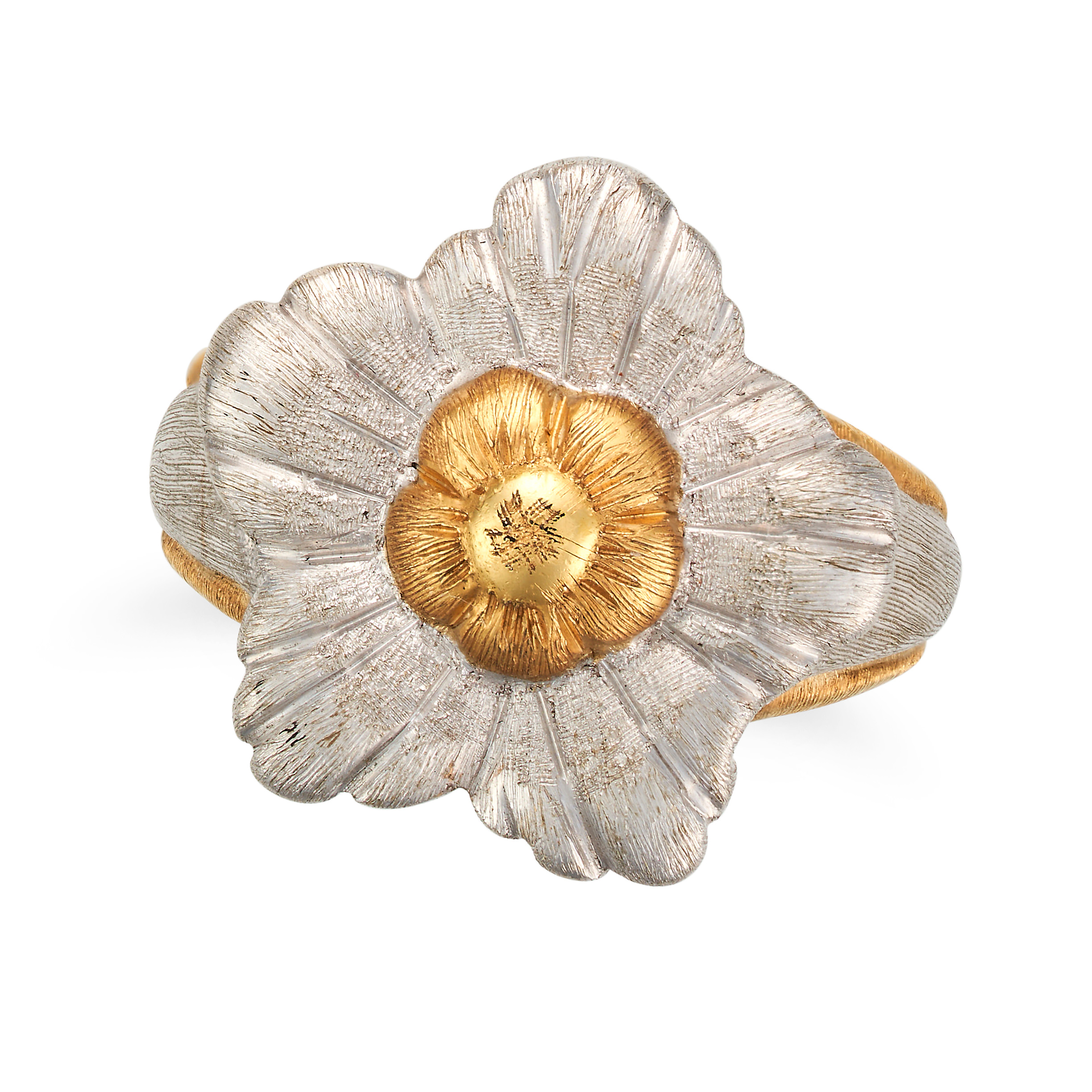 BUCCELLATI, A GOLD FLOWER RING designed as a flower head, signed Buccellati, stamped 18KT 750, si...