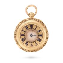 AN ANTIQUE POCKET WATCH engine turned dial, engraved with foliate motifs, Roman numerals, half hu...