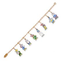 A VINTAGE ENAMEL SNOW WHITE AND THE SEVEN DWARFS CHARM BRACELET the curb link chain suspending ei...